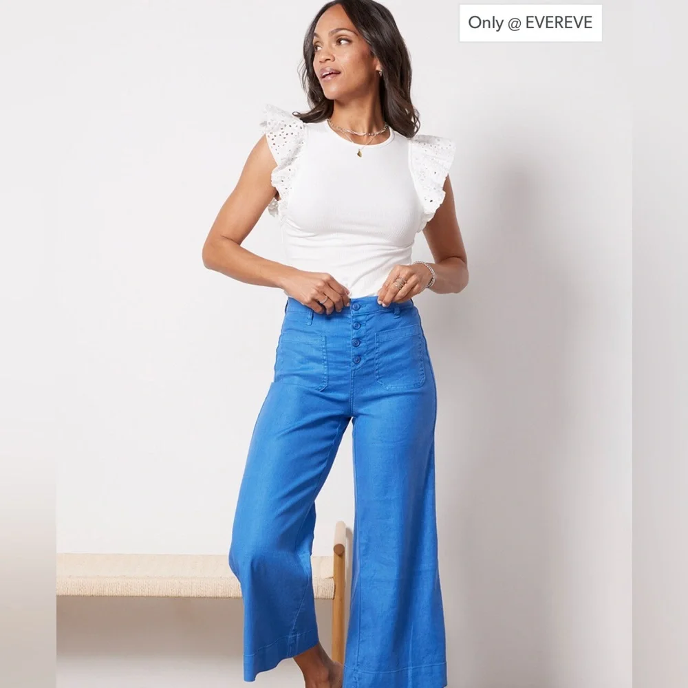 NWOT Evereve Logan Eyelet Ruffle Top, Size Large. - Picture 2 of 5